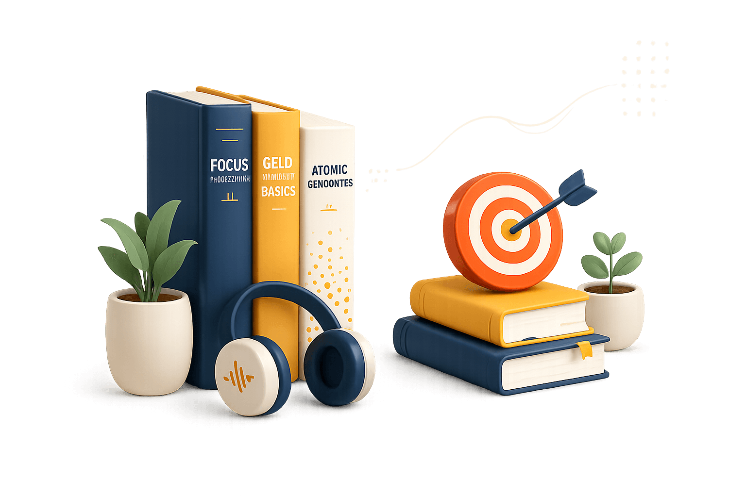 Books, audio, and learning goals illustration